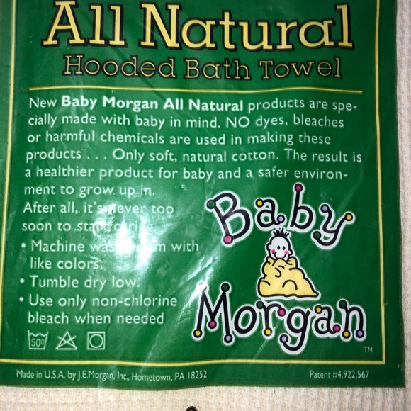 Vintage Baby Morgan All Natural Hooded Bath Towel - Picture 4 of 6